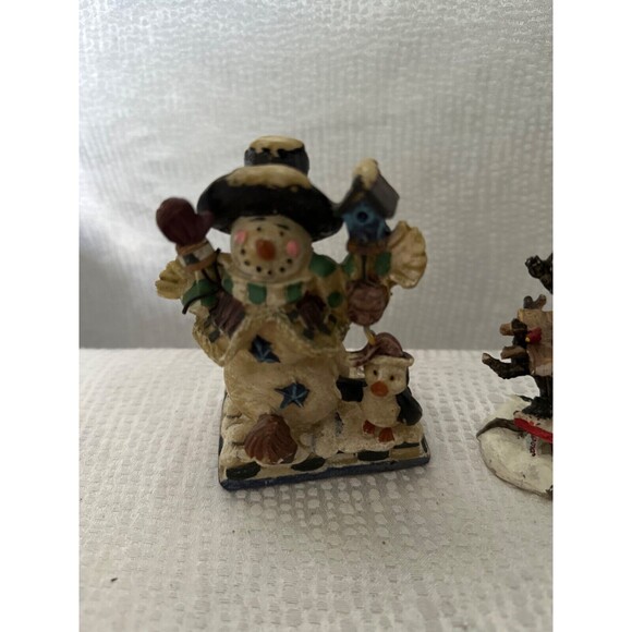 Whimsical snowman and penguin figurine and WinteryTree house figurine, 4”, resin - Picture 2 of 6